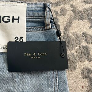 BRAND NEW Rag + Bone high rise, ankle flare jeans. Light wash, rough edge.